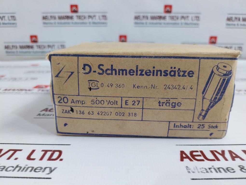 Lot Of 25x E-27 D” Cartridge Fuse - 20amp, 500 Volt