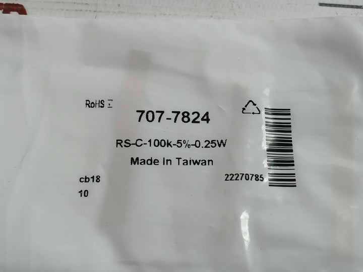 Lot Of 2X C-100K-5%-0.25W Brand Rs 707-7824 Carbon Film Resistor
