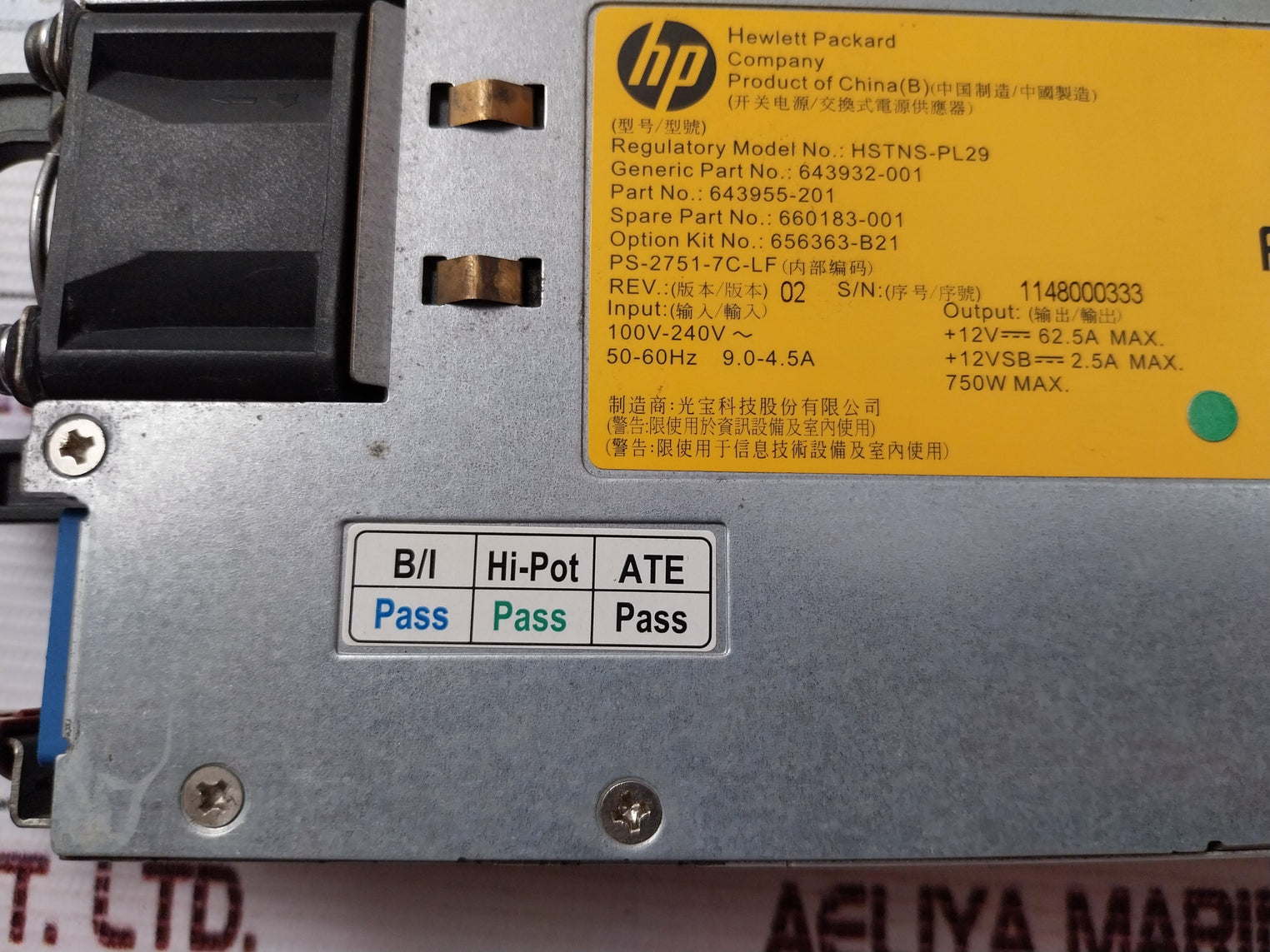 Lot Of 2X Hp Hstns-pl29 Power Supply 643955-201