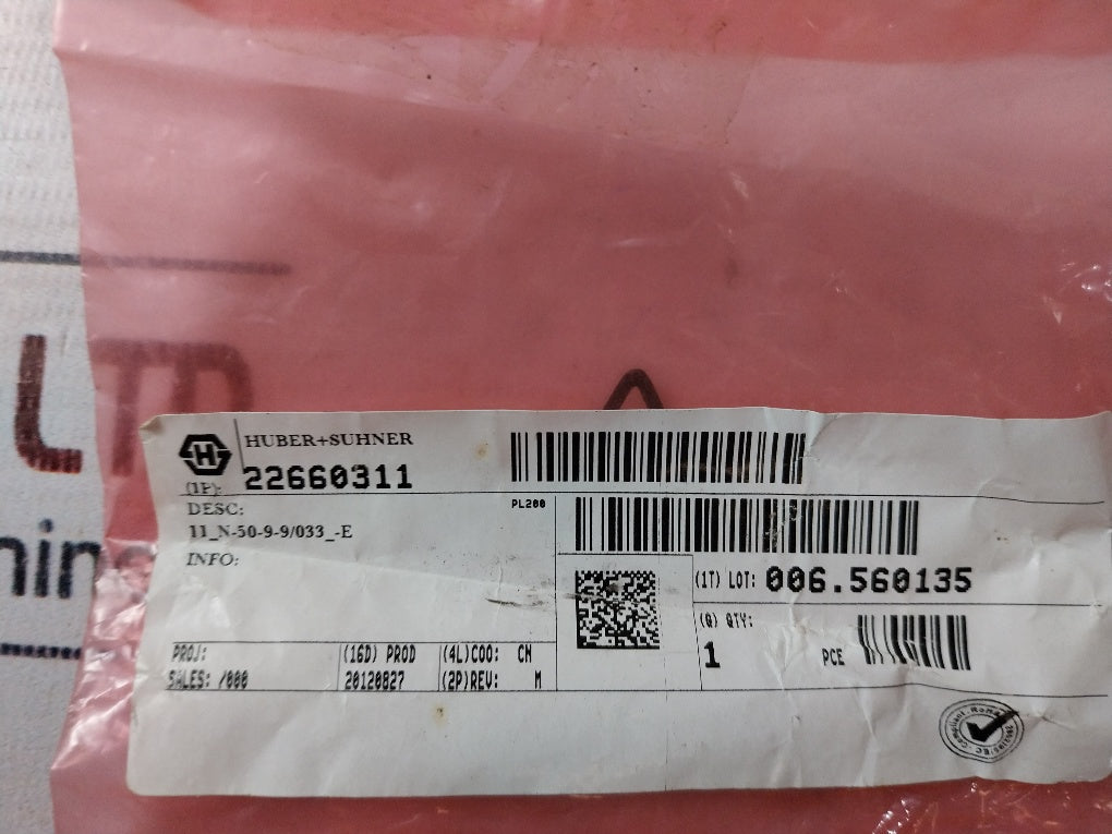 Lot Of 2X Huber+Suhner 11_N-50-9-9/033_-e Cable Connector