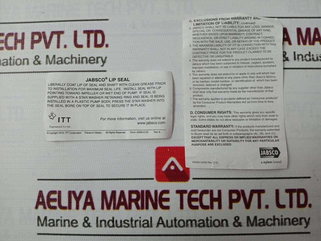 Lot Of 2X Jabsco 18753-0260 Bearing Seal Rev:6,D