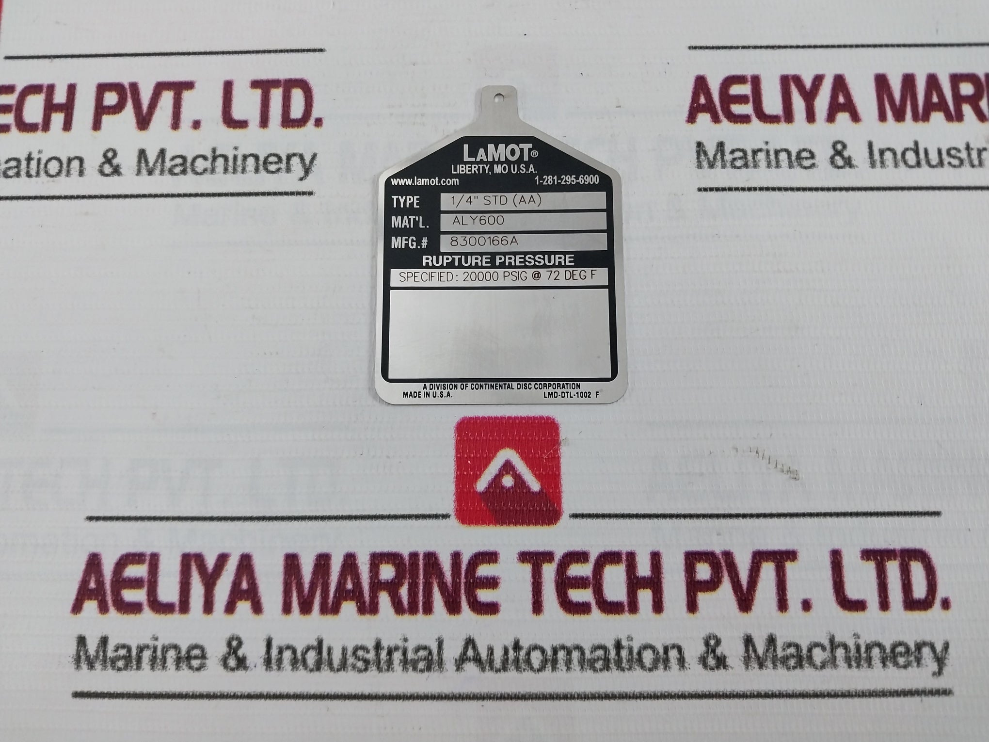 LAMOT 1/4” STD (AA) Rupture Pressure Disc LMD-DTL-1002 F