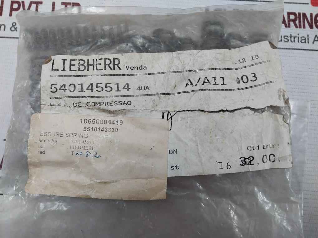 Lot Of 2X Liebherr 540145514 Pressure Spring 5510143330