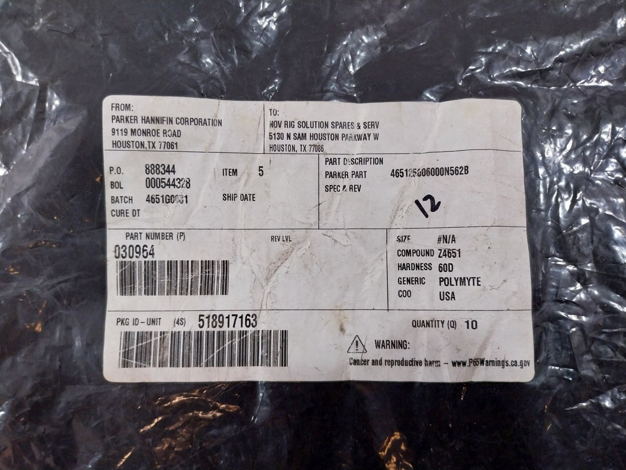 Lot Of 2X Nov 030964 Seal O Ring 465125006000N562B 60D Z4651