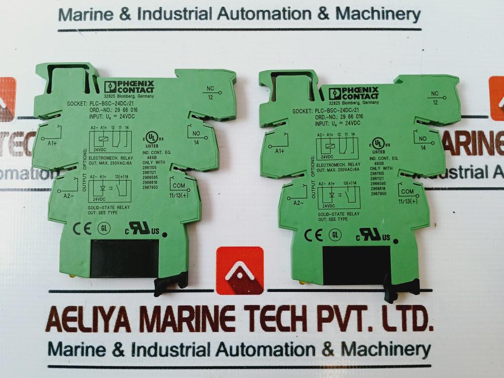 Lot Of 2X Phoenix Contact 29 66 595 Relay With Plc-bsc-24Dc/21 Base