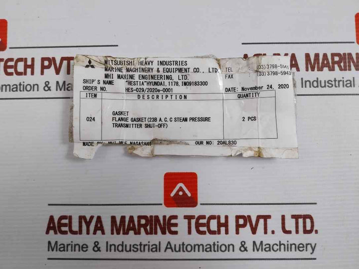 Lot Of 2X Valqua Vn C-20K-10 Ctf Flange Gasket 24X37X52 304-spc