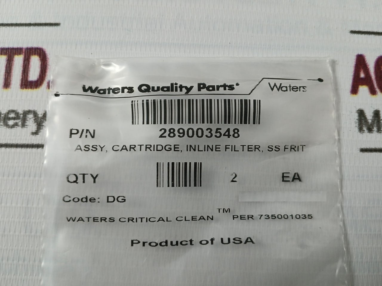 Waters 289003548 Assy Cartridge Inline Filter Per 735001035