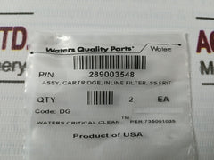 Lot Of 2X Waters 289003548 Inline Filter Cartridge Assembly