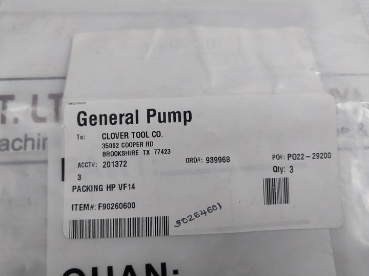 Lot of 3X General Pump F90260600 Packing Seal HP VF14 Interpump 14x24x11.1mm