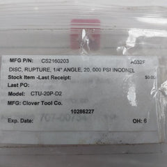 LAMOT CS2160203 1/4" STD (AA) Rupture Disc 20,000 PSI