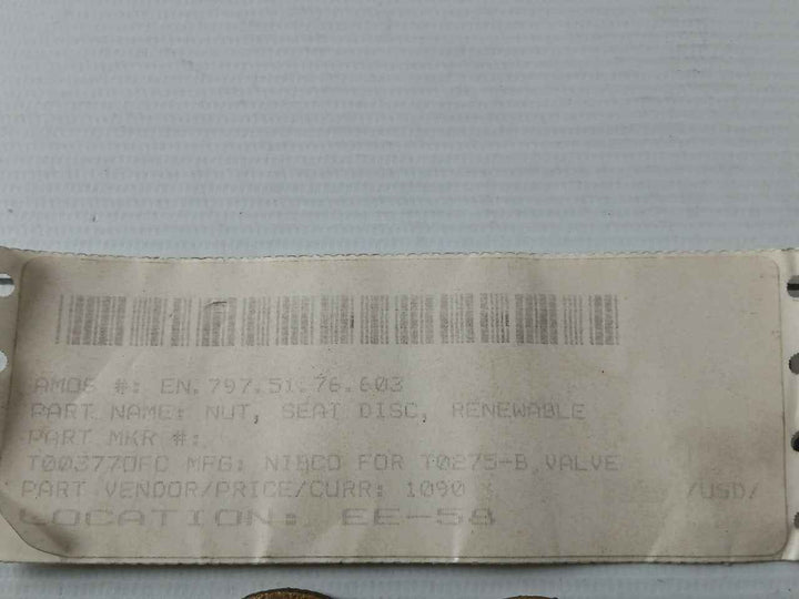 Lot Of 3X Nibco T003770Fc Nut Seat Disc Renewable For T0275-b Valve