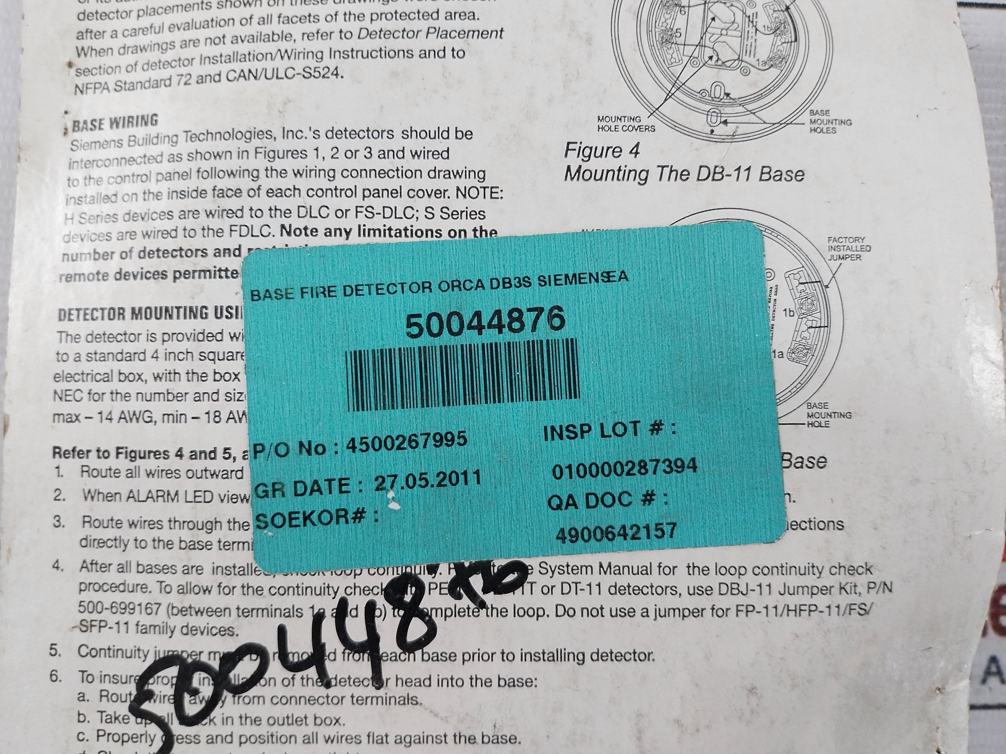 Lot Of 3X Siemens Db-11E Automatic Fire Detector Base For Use With S-2378