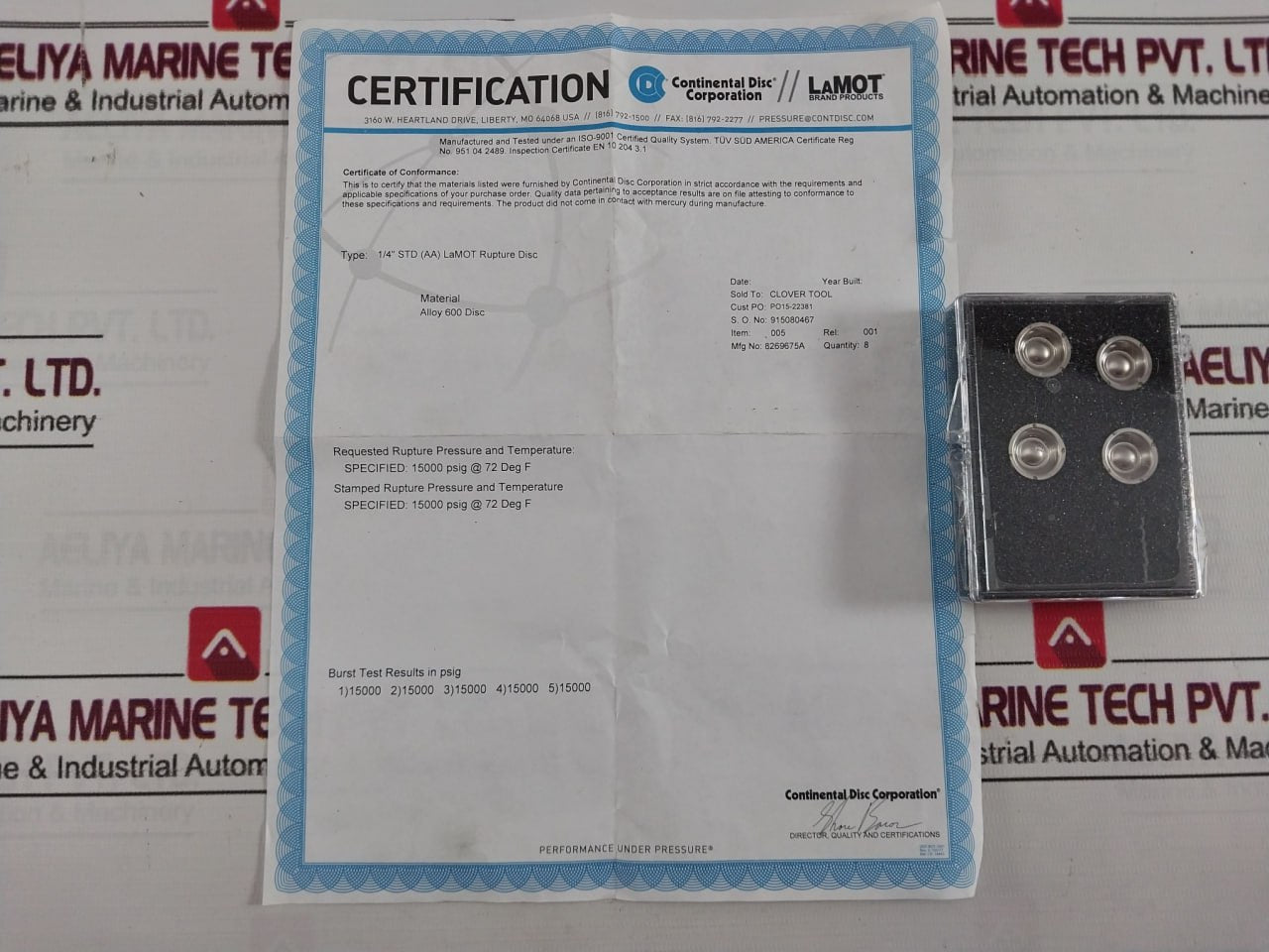 Lot Of 4X Lamot 1/4” Std (Aa) Rupture Pressure Disc Ctu-20P-d2 15000 Psig