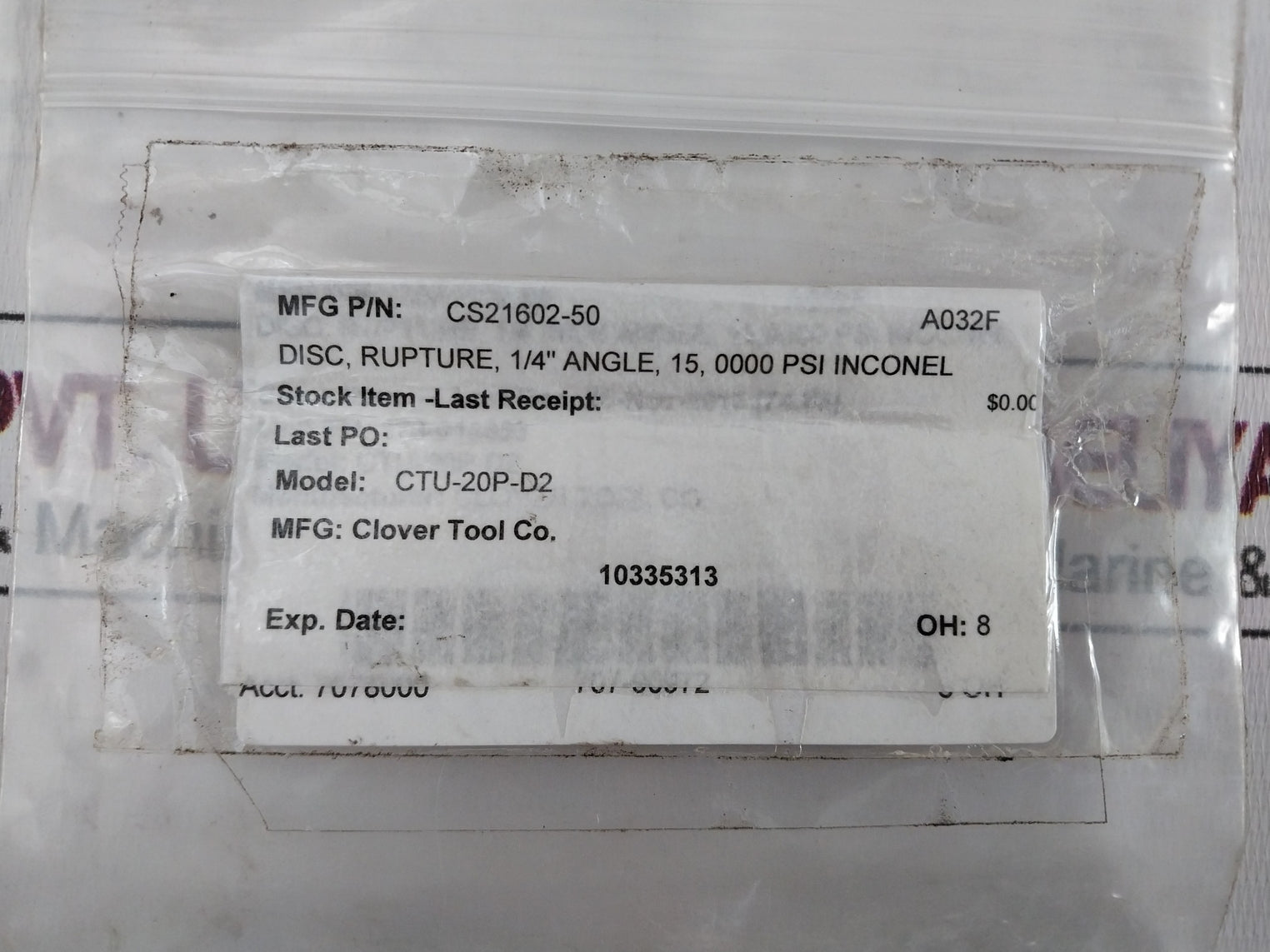 Lot Of 4X Lamot 1/4” Std (Aa) Rupture Pressure Disc Ctu-20P-d2 15000 Psig