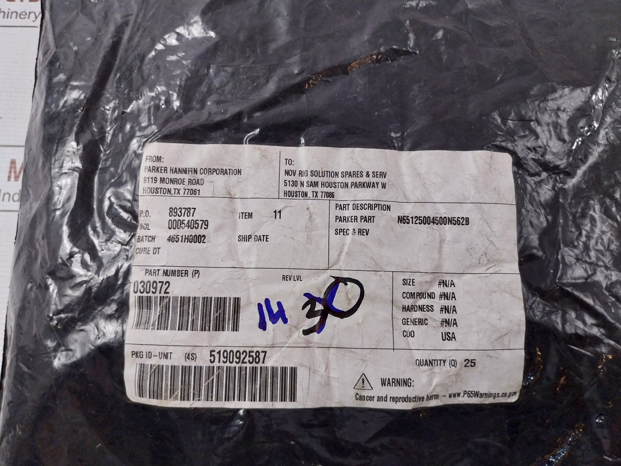 Lot Of 4X Parker 030972 Polypak Seal Ring 519092587