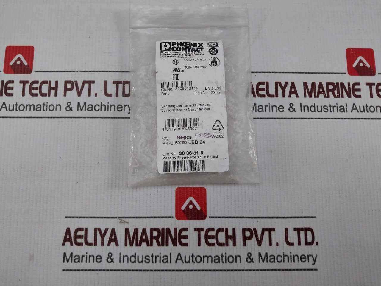 Lot Of 4x Phoenix Contact P-fu 5x20 Led 24 Fuse Plug 300v 10a Max