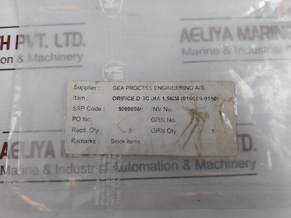 Lot of 5X Delavan SDXV 059 Orifice Disc 1.5mm GEA Niro SDX