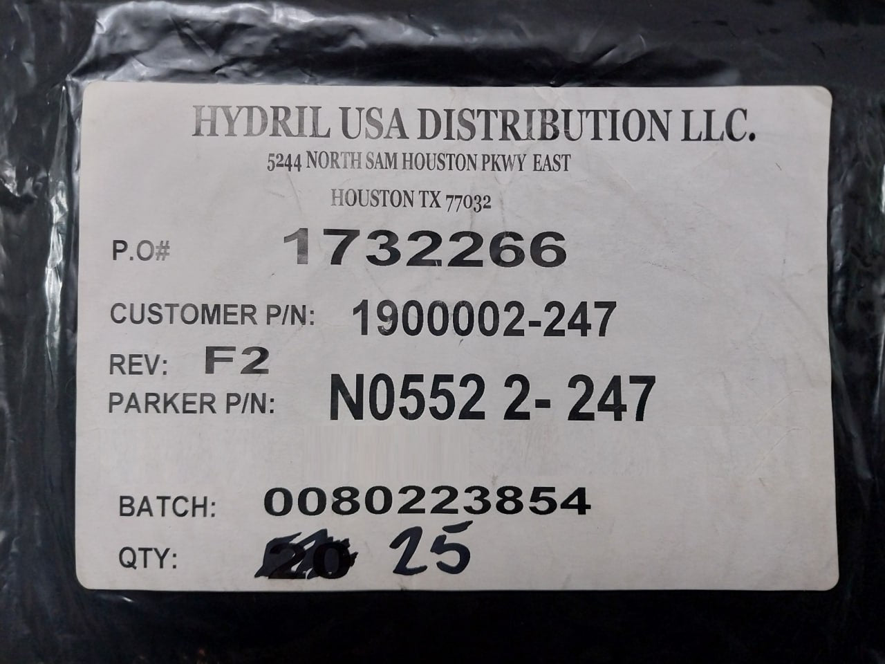 Lot of 5X Parker N0552 2-247 O-Ring GEN-II MUX REV F2