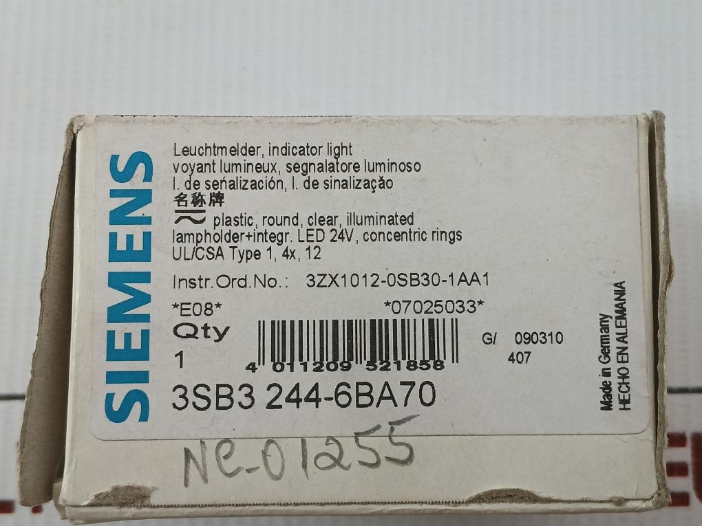 Lot Of 5X Siemens Led Indicator With Lamp Holder 24V Assembly 3Sb3 244-6Ba70