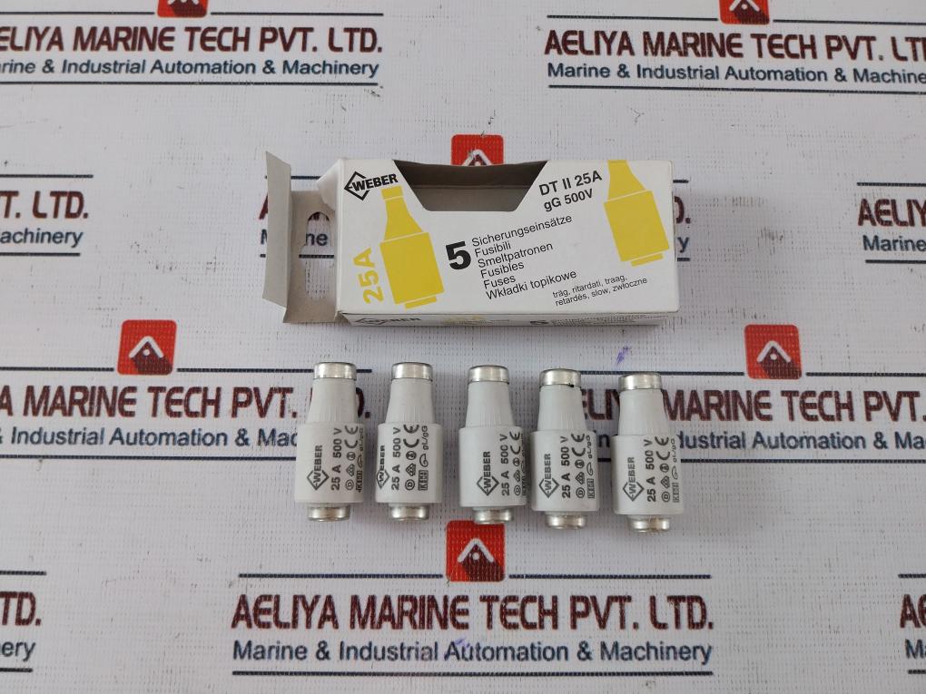 Lot of 5X WEBER 25A 500V Bottle Fuse GL/GG