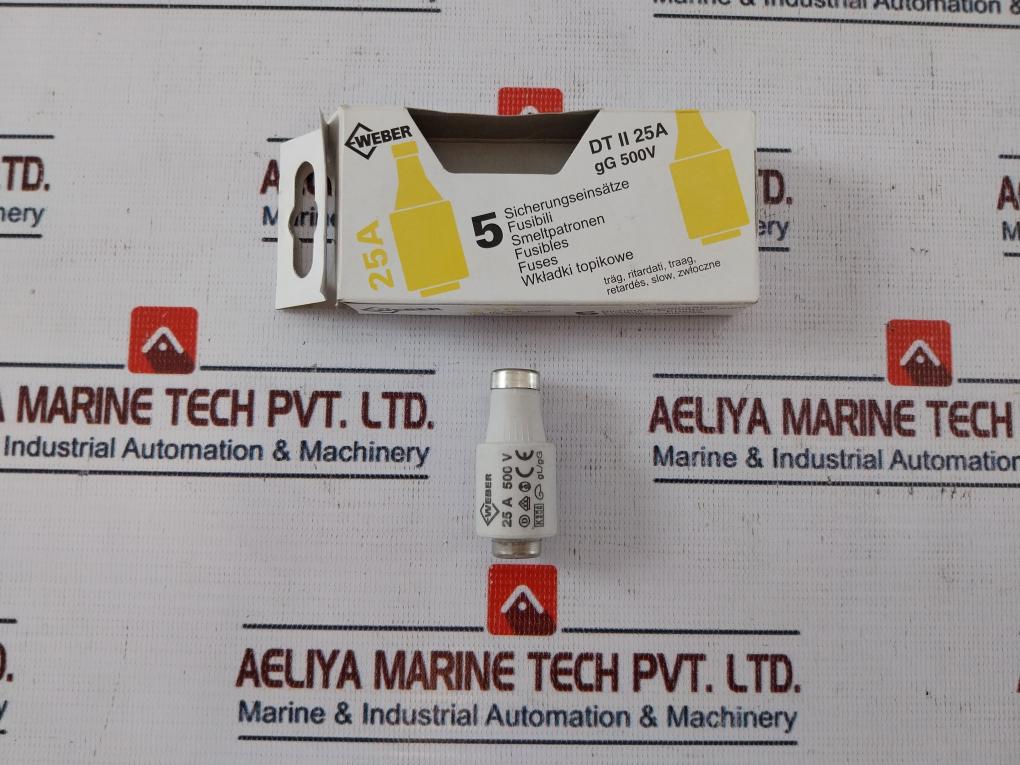 Lot of 5x  Weber 25A 500V Bottle Fuse GL/GG