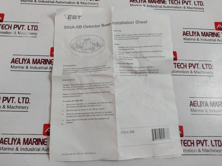 Lot of 5X EST SIGA-SB Smoke Detector Mounting Base 387019P-EN