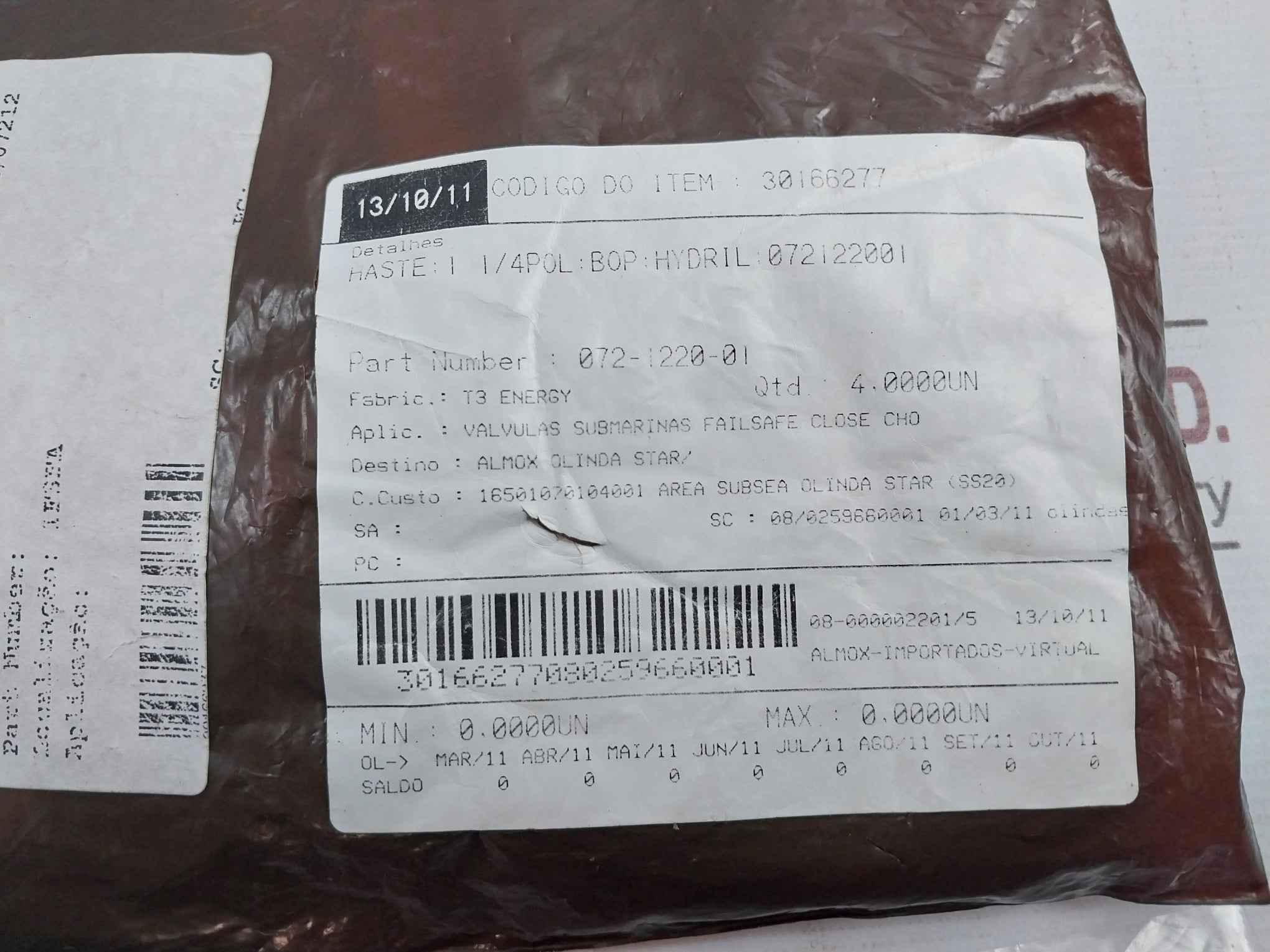 Lot Of 6X Hydril 072-1220-01 Packing Stem Seal 1.25" Id X 2" Od X 0.515" Thk