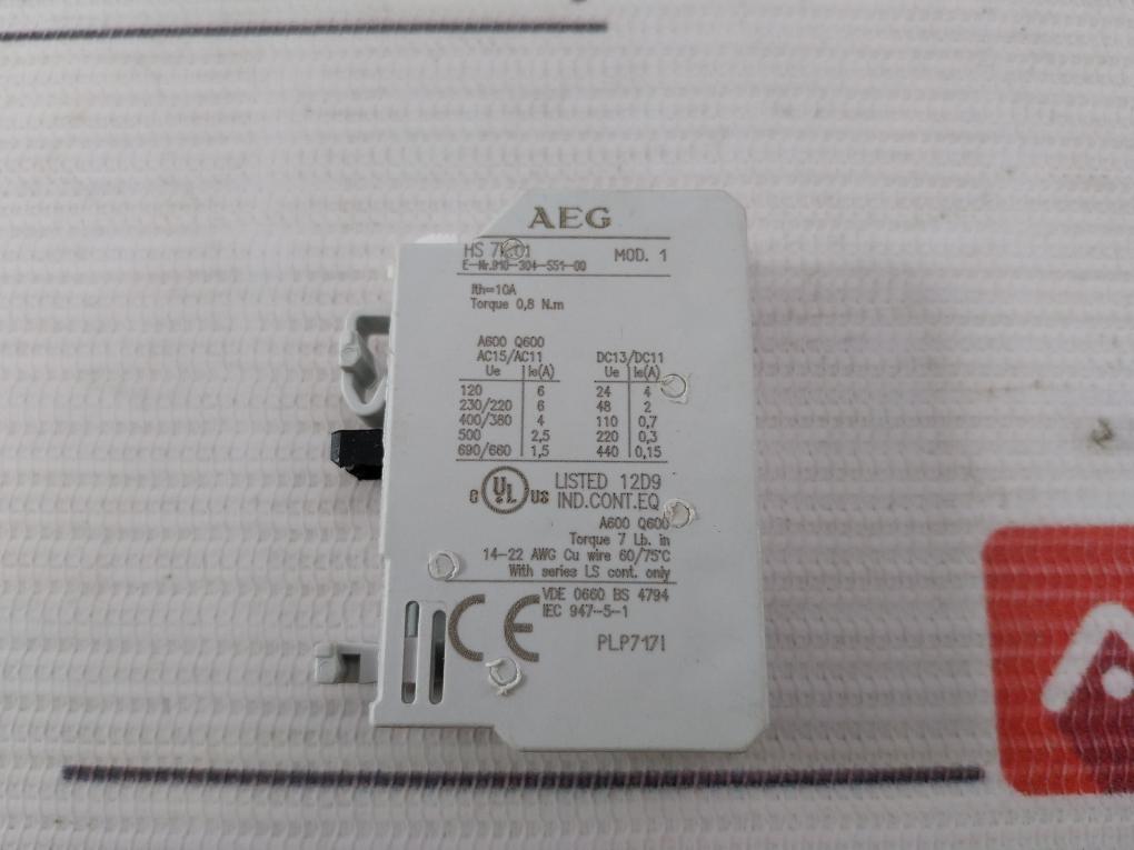 Lot of 7X AEG HS 7K.01 Auxiliary Contact Block A600 Q600 0.8NM 14-22 AWG PLP7171