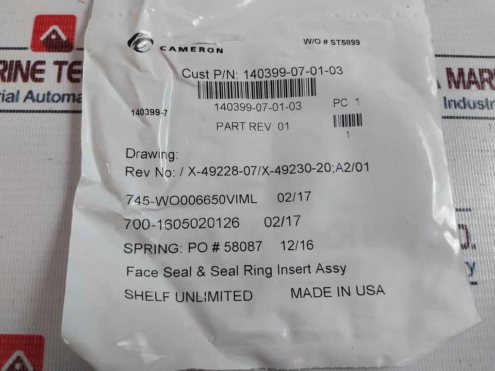 Lot Of 2X Cameron 140399-07-01-03 Assembly Face Seal & Seal Ring Insert Assy