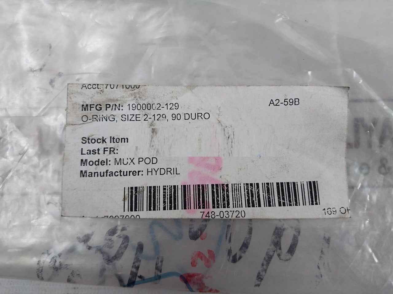 Lot Of 7X Hydril 1900002-129 O-ring Size 2-129, 90 Duro Rev: F2
