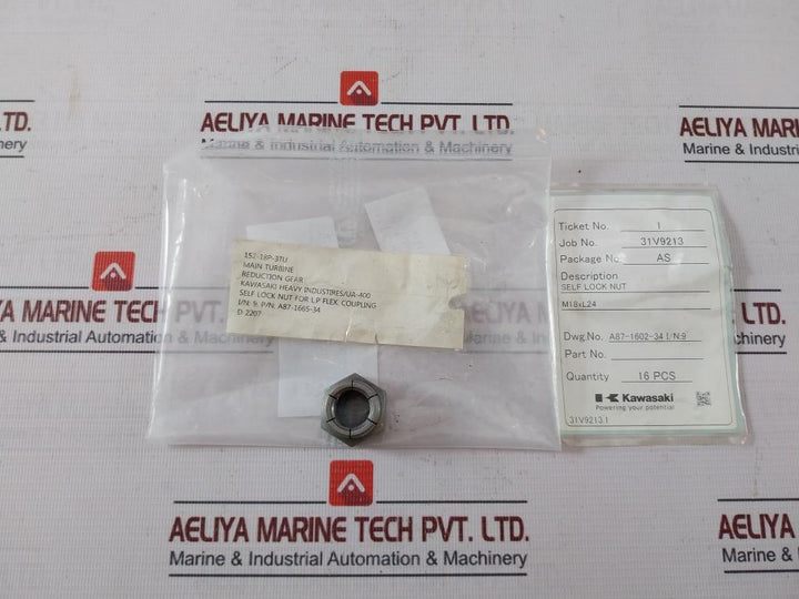 Lot of 8X Kawasaki A87-1665-34 Self Lock Nut for L.P Flex Coupling M18XL24