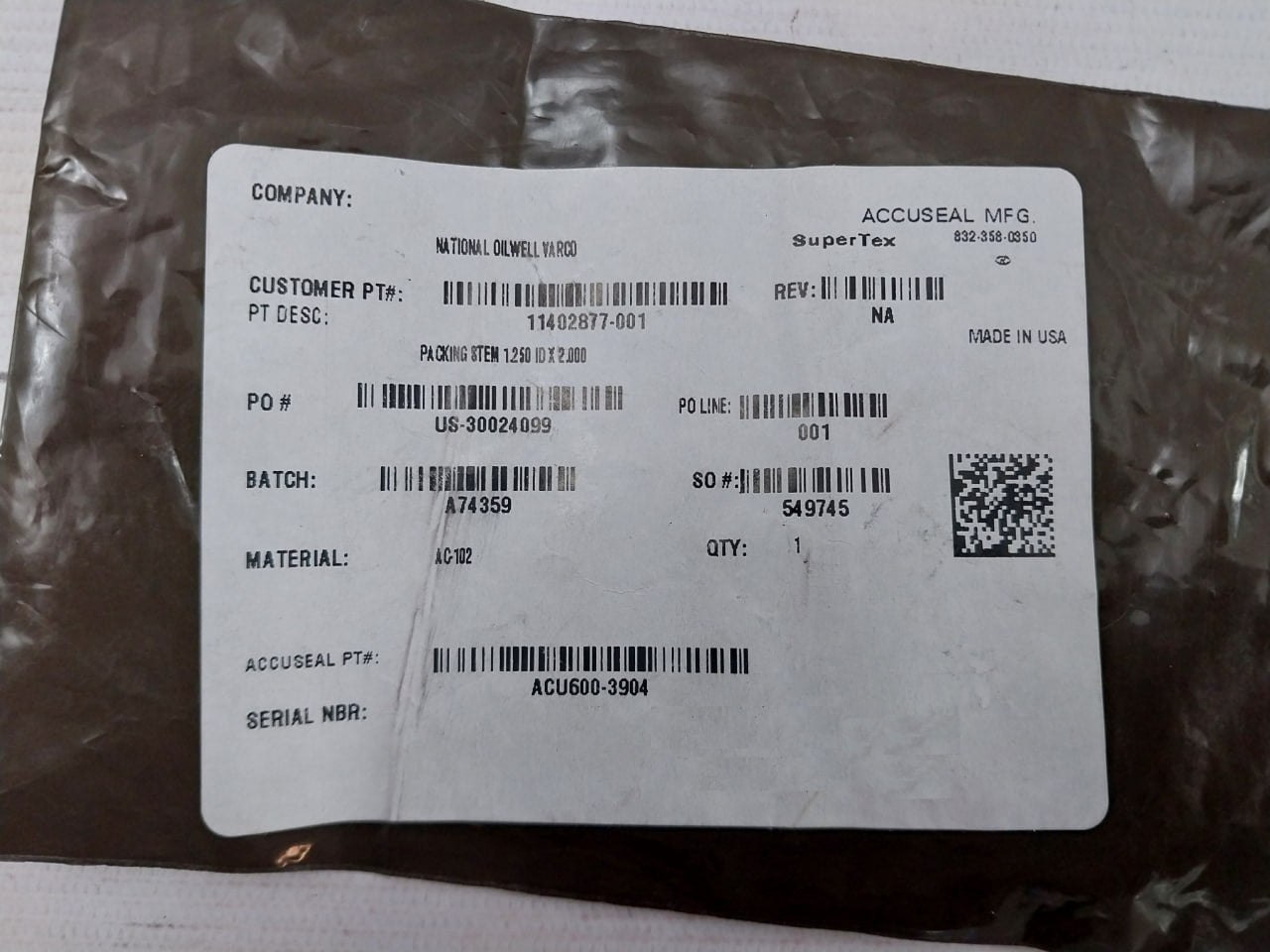 Lot Of 9X Nov 20391234 Packing Stem Seal 1.25 X 2.00 Lmrp Valve