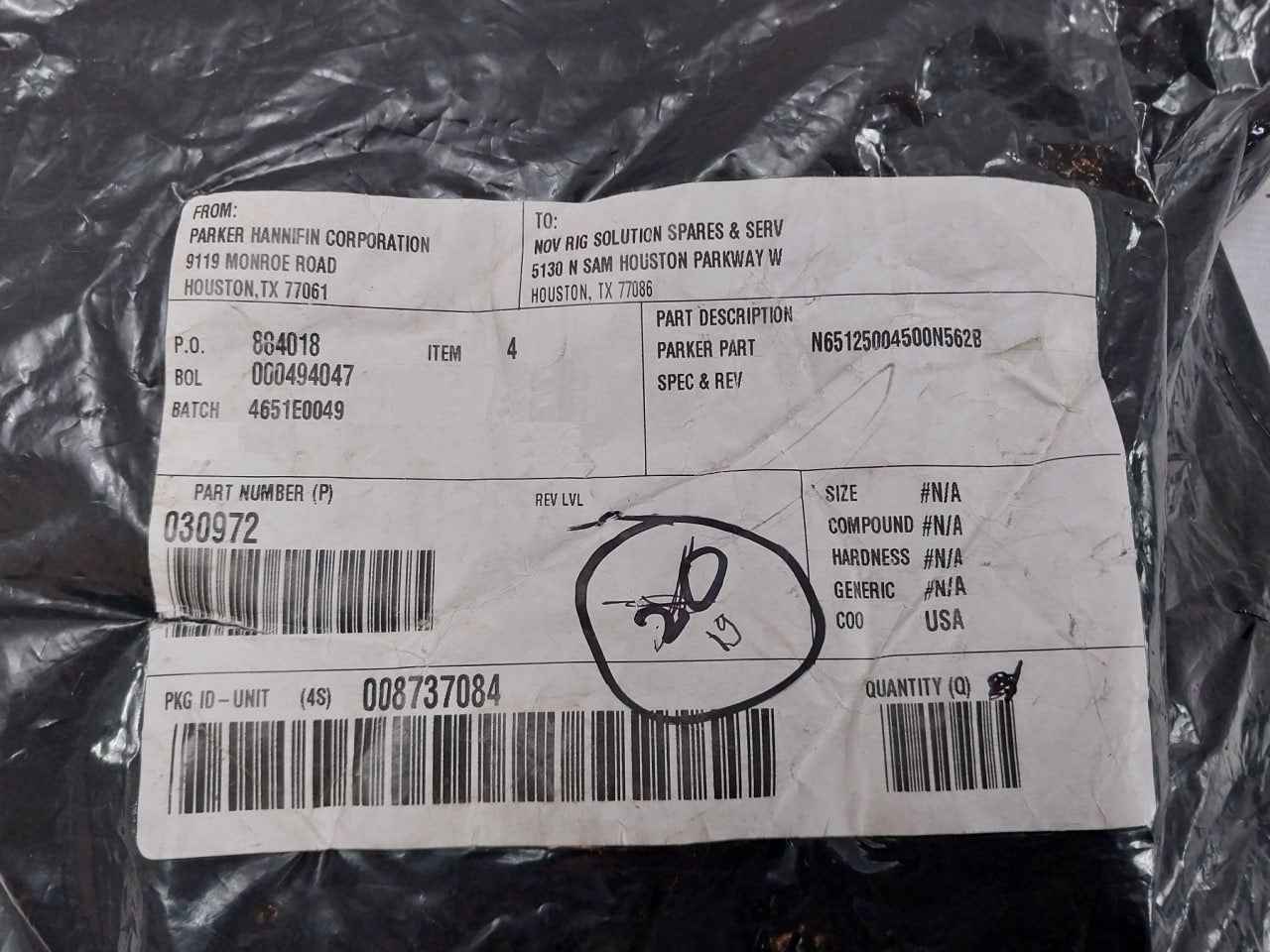 Lot Of 9X Parker Hannifin 030972 Seal Ring N65125004500N562B