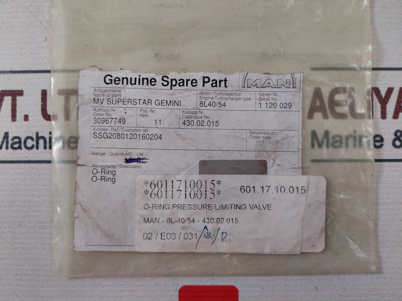 Lot Of 10X Man 30967749 O-ring 8L-40/54