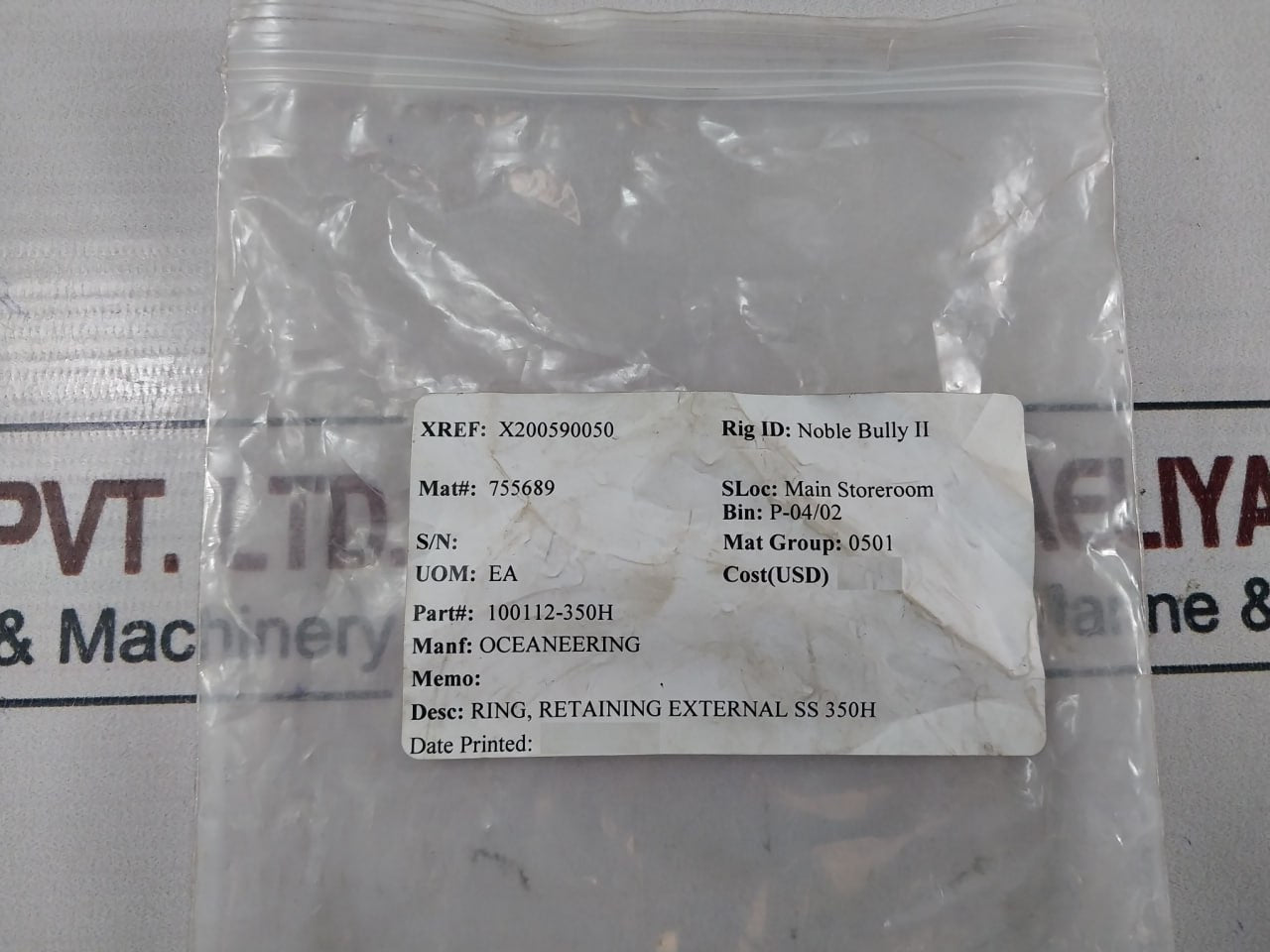 Lot of 11X Oceaneering 100112-350H Retaining Ring