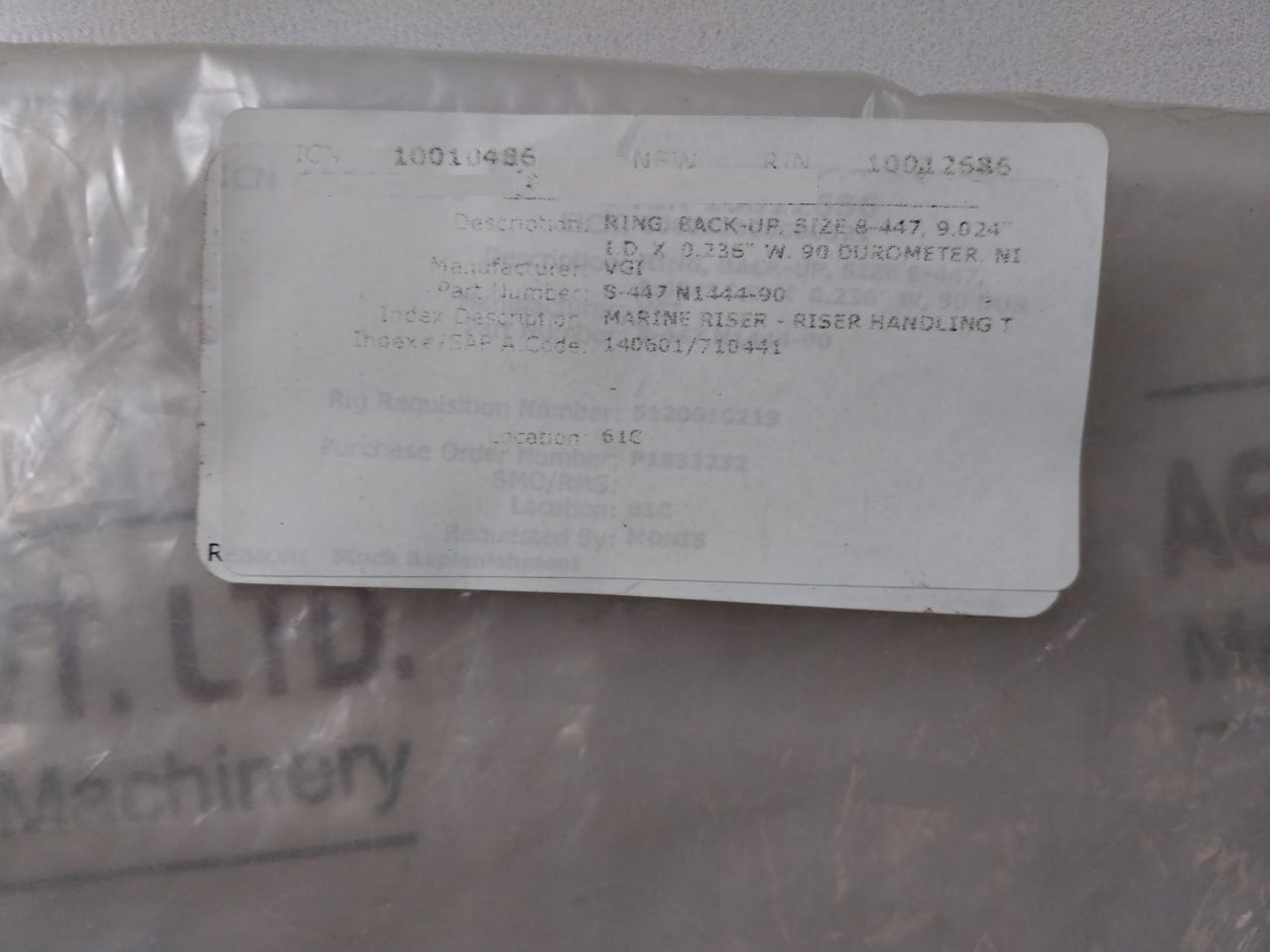 Lot Of 12X Vgi 8-447 N1444-90 Back-up Ring Size 8-447