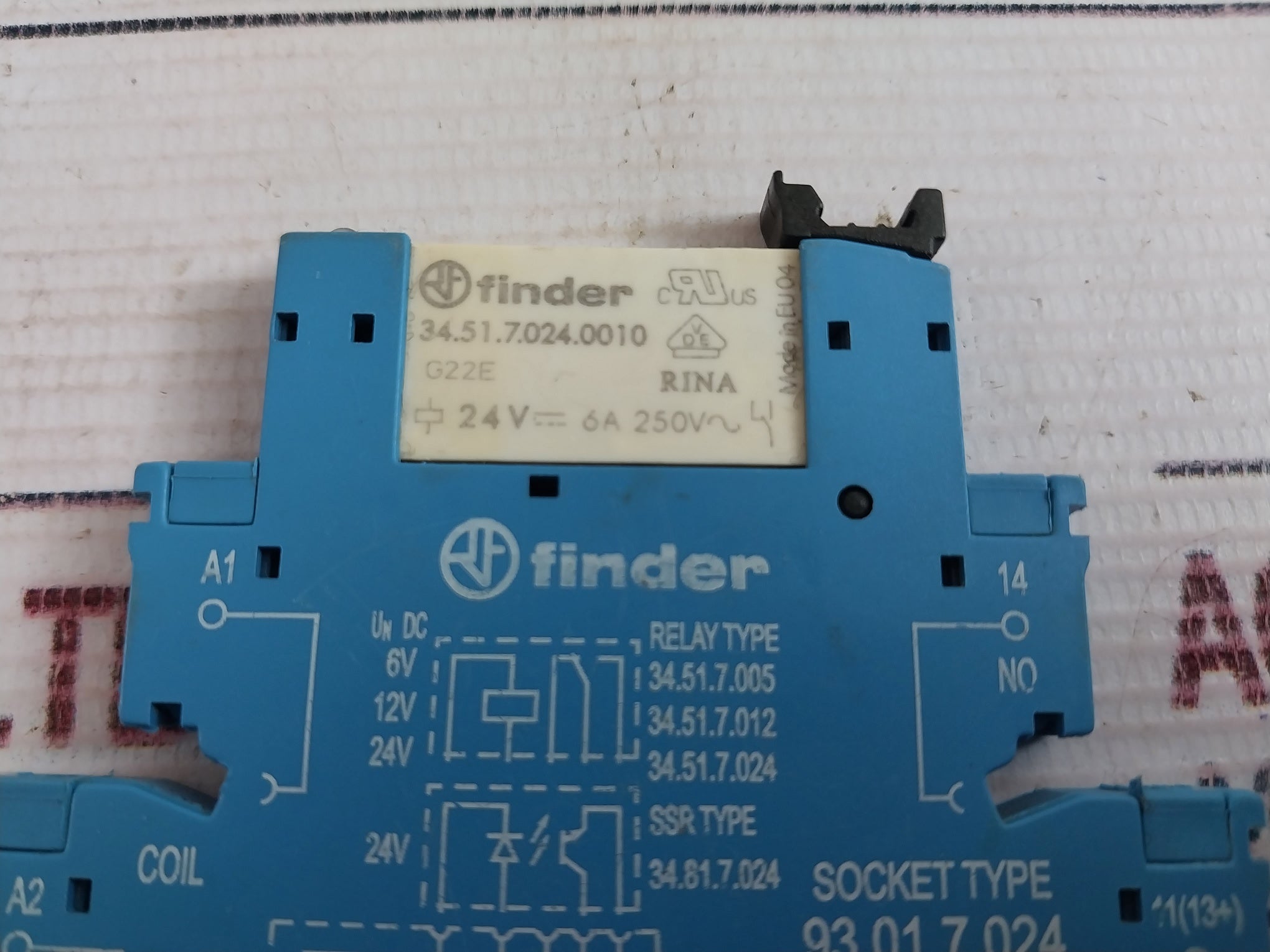 Lot of 7X FINDER 93.01.7.024 DIN Rail Relay Socket 6A 250V