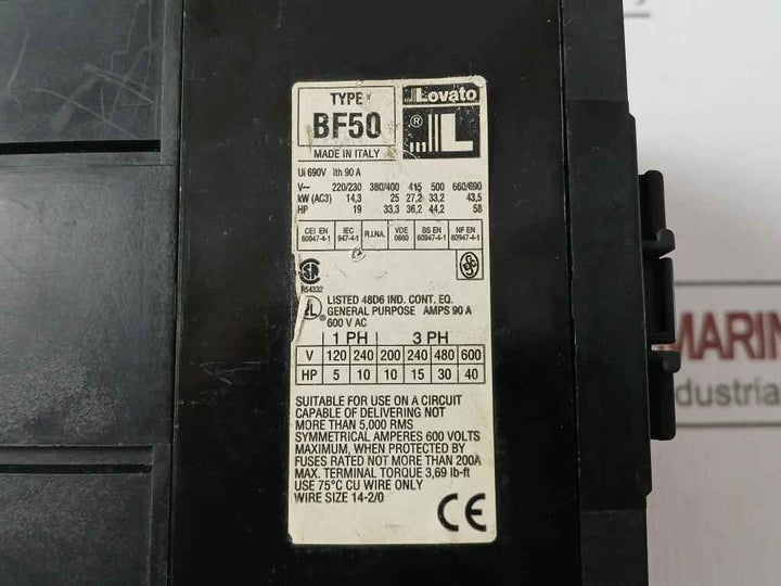 Lovato Bf50.4 4-pole Power Contactor 690V 90A 14-2/0
