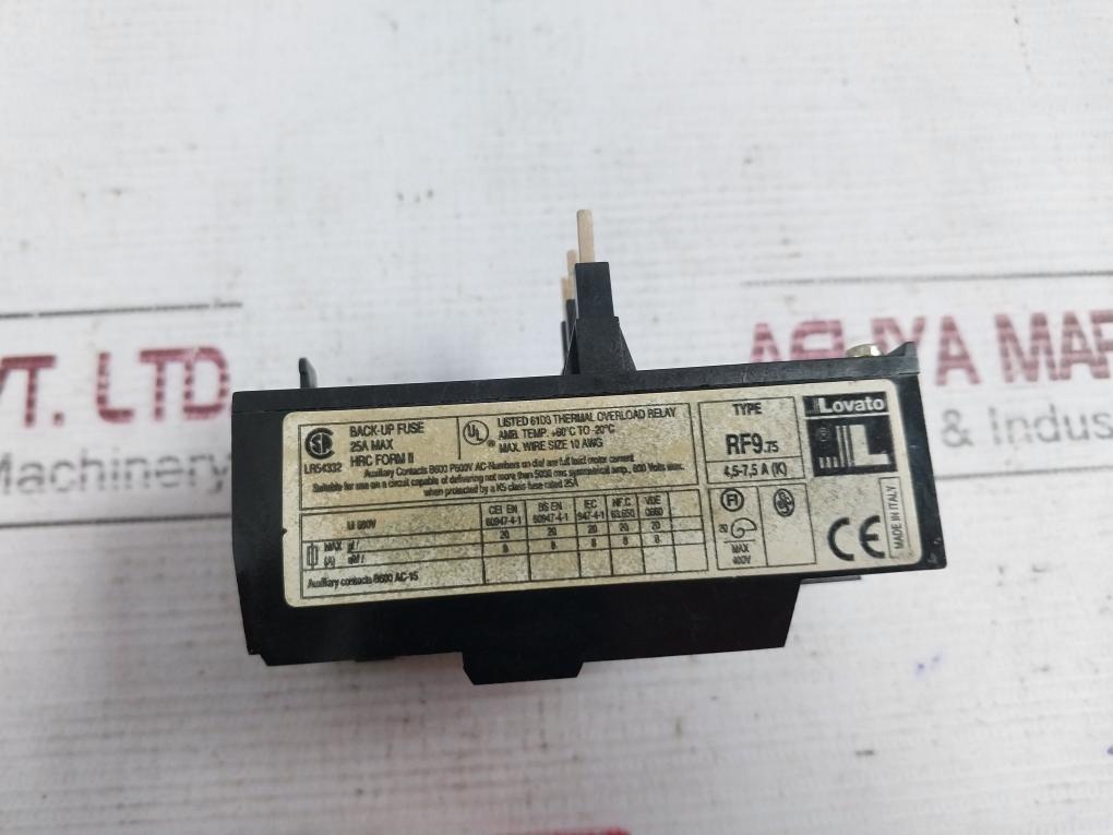 Lovato Rf9.75 Thermal Overload Relay 10 Awg 4.5-7.5A Max.400V