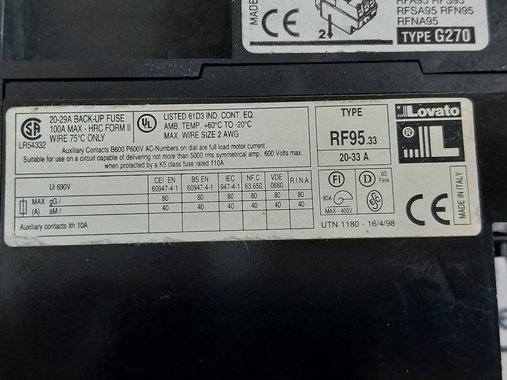 Lovato Rf95.33 Thermal Overload Relay 20-33A