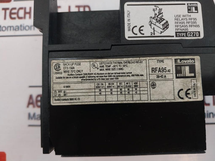 Lovato Rfa95.42/G270 Thermal Overload Relay With Mouting Base