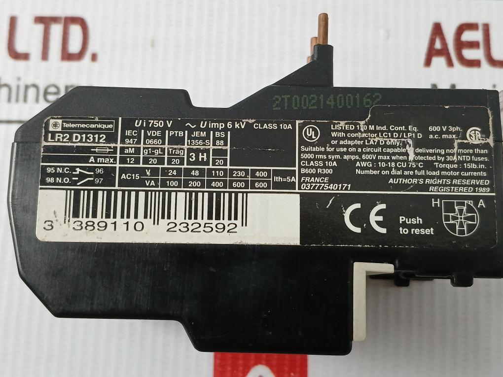 Lr2 D13 Telemecanique 750V/5A Thermal Overload Relay For Motor