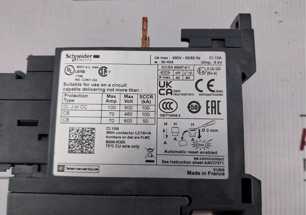 Lrd340 Schneider Electric Thermal Overload Relay 30-40A,690V-50/60Hz
