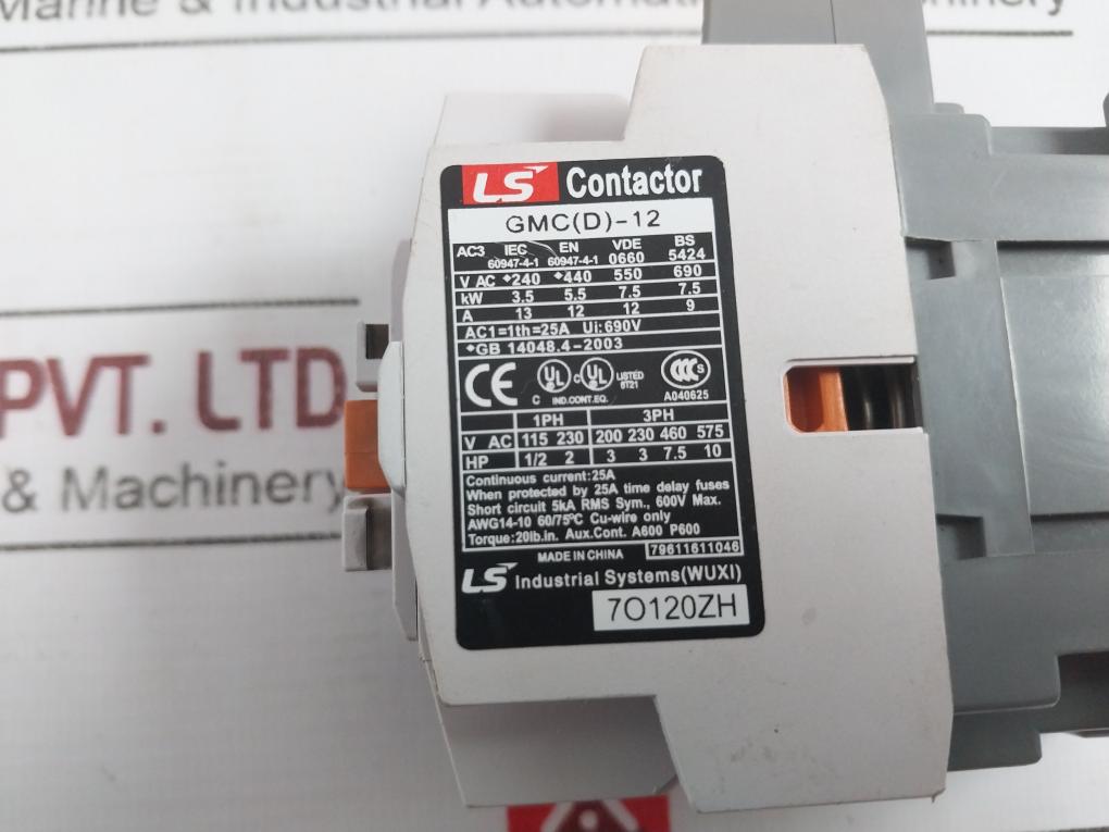 Ls Gmc-12 Contactor 600V 14-10 Awg A600 P600 50Hz 25A Iec 60947-4-1