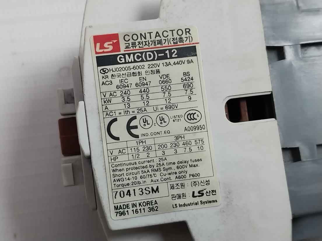 Ls Gmd-12 Contactor 60/75C 600V Max 25A