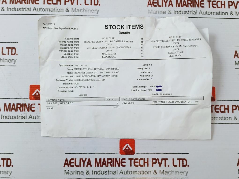 Lth Electronics 1457-cmc7/10/pt43 Distillate Salinity Cell 3/4” Bsp Lug/plu