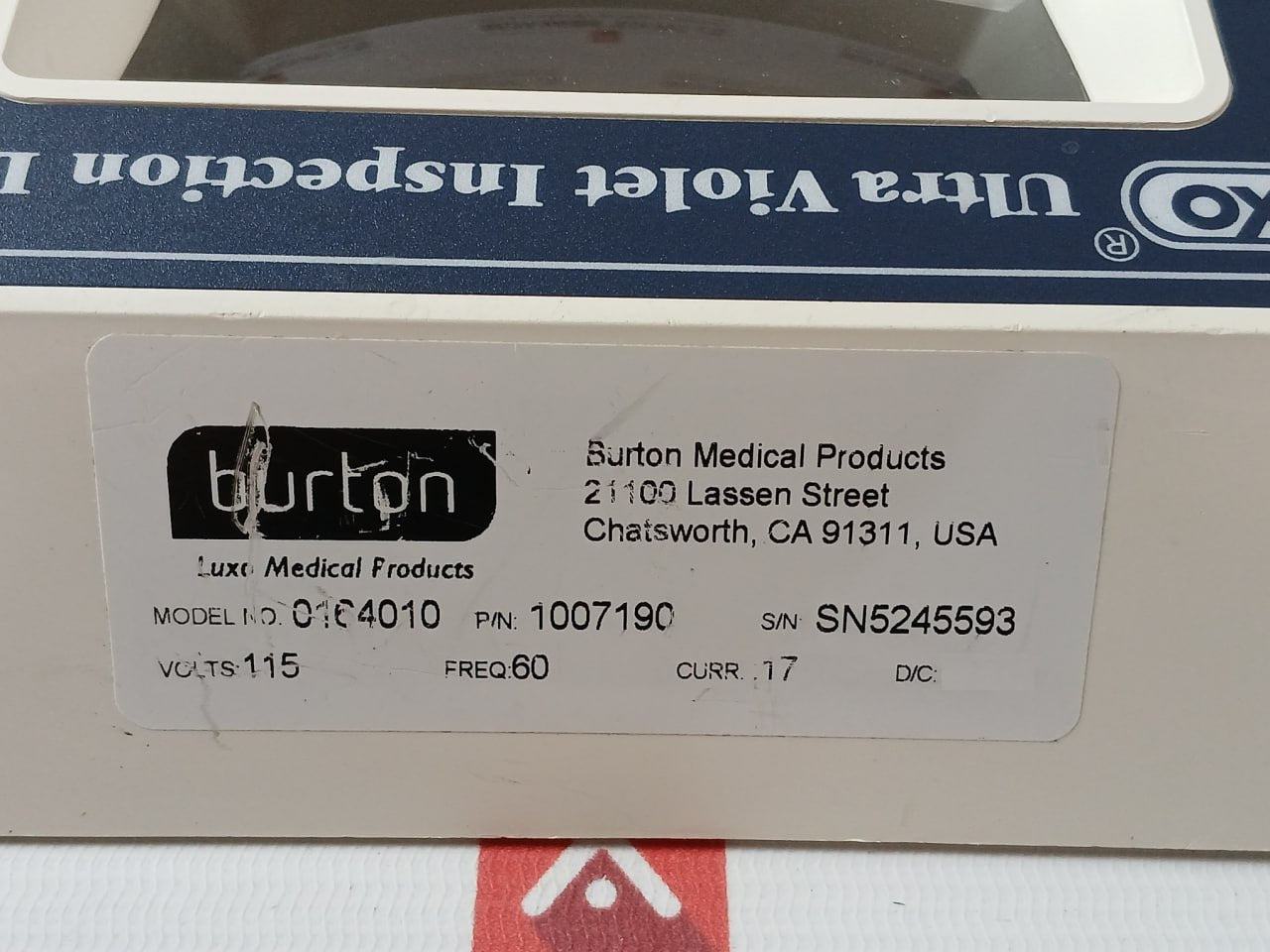 Luxo 0164010 Ultra Violet Inspection Lamp 115V 60Hz 17Amps Ft2