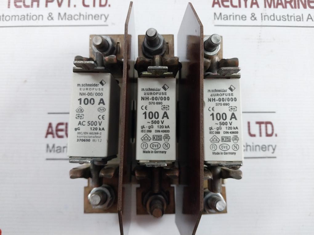 M.Schneider Nh-00/000 Eurofuse Holder W/ Fuses Gl-gg 120Ka Ac500V Vde0636/2