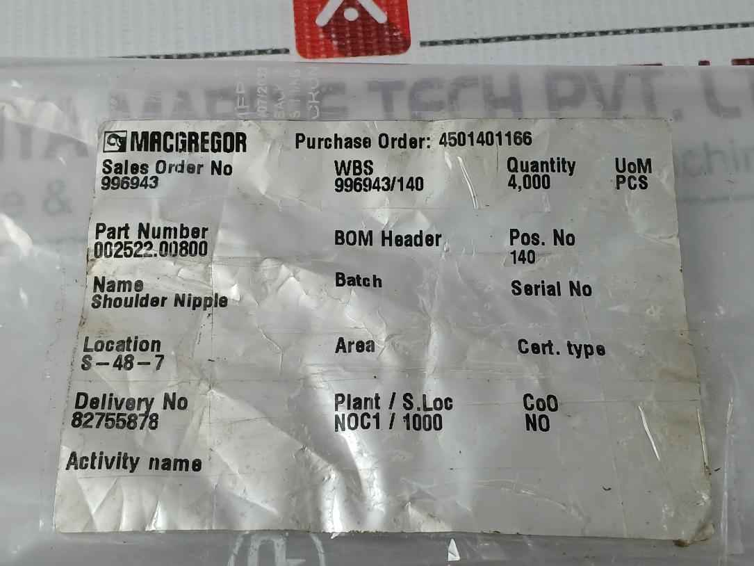 Macgregor 002522.00800 Shoulder Nipple
