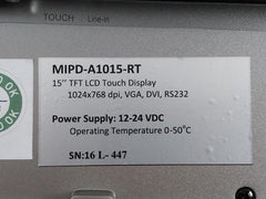 Maestrotek 15” Tft Lcd Touch Display Mipd-a1015-rt 12-24 Vdc